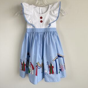 Eleanor Rose Grils 6-7 Nativity Scene Christmas Dress Fancy Church Navidad Blue